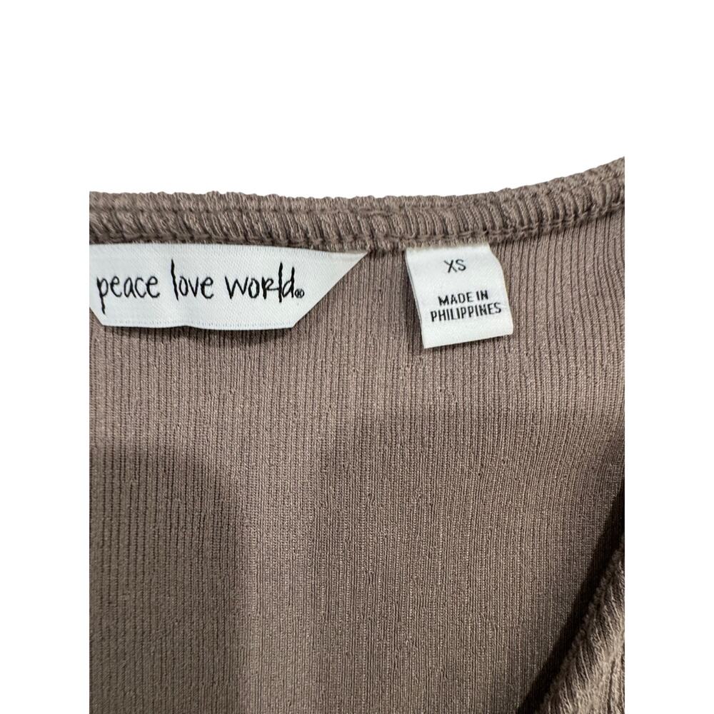 Peace Love World Taupe V-Neck Cap Sleeve Top Tie Waist Size XS